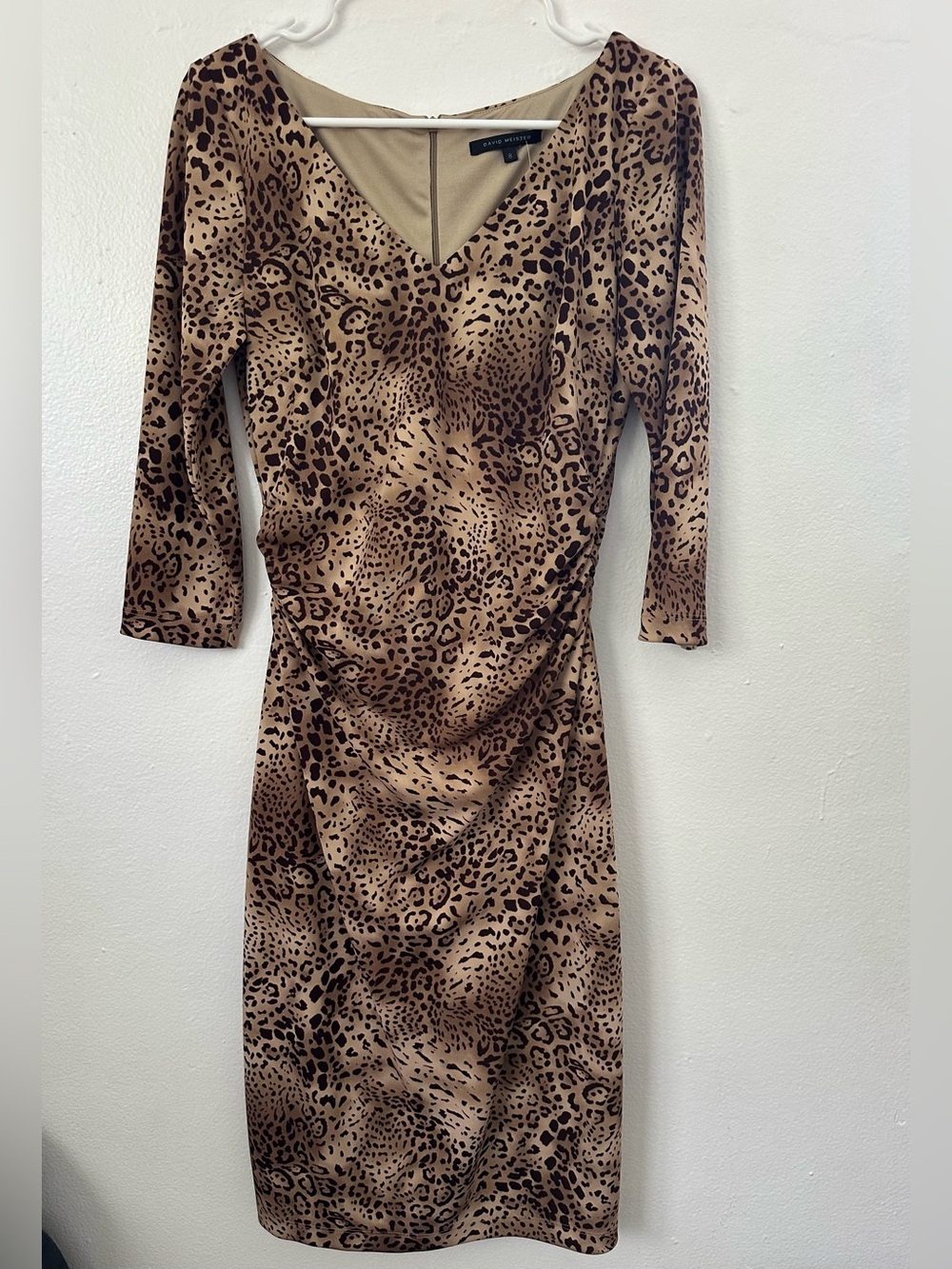 David Meister Leopard Animal Print 3/4 Sleeve Sheath Dress Size 8